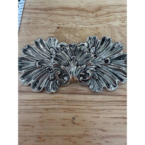 Vintage Lisner Silver-Tone Floral Double Brooch Cloak/Scarf Pin 3.25" Art Deco - Picture 7 of 7